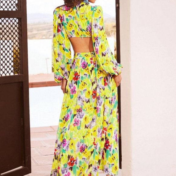 lantern sleeve cutout waist floral print dress summer vacay travel flirty sexy - Picture 5 of 6